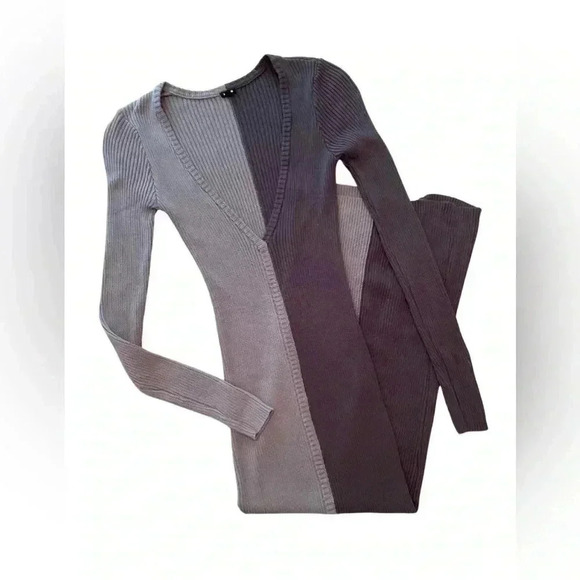 Monrow V-Neck Colorblock Ribbed Midi Dress Size Small - Picture 2 of 10
